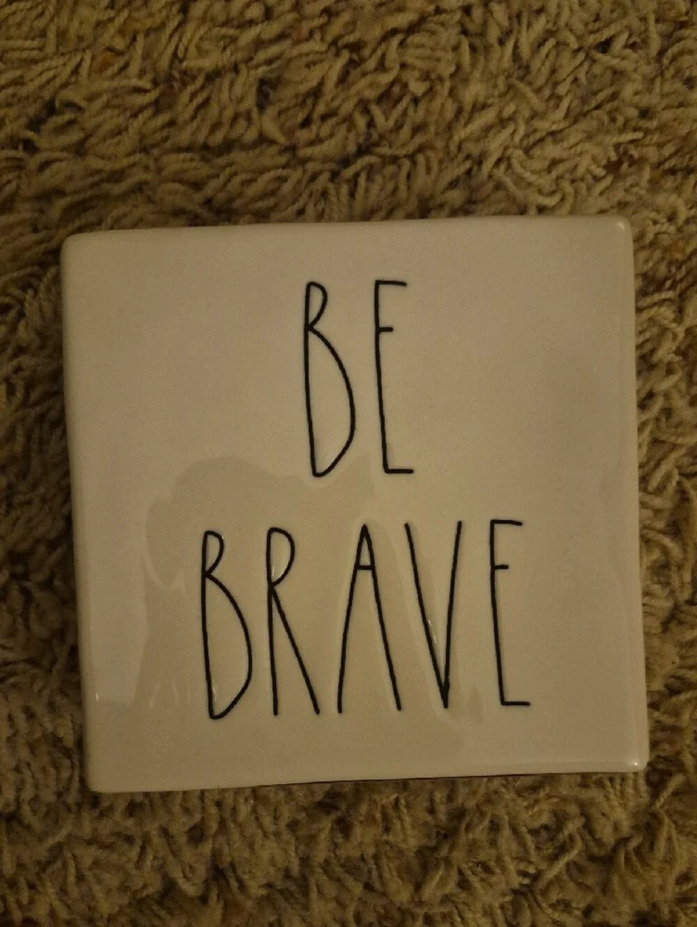 Rae Dunn Cream Ceramic Inspirational Block — Two Sided Work Hard & Be Brave